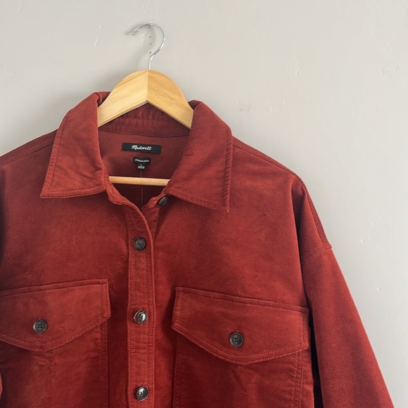 Madewell | NWT Deep Orange Red Oversized Button Down Shacket - Picture 2 of 9